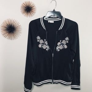 Black Embroidered Bomber Jacket